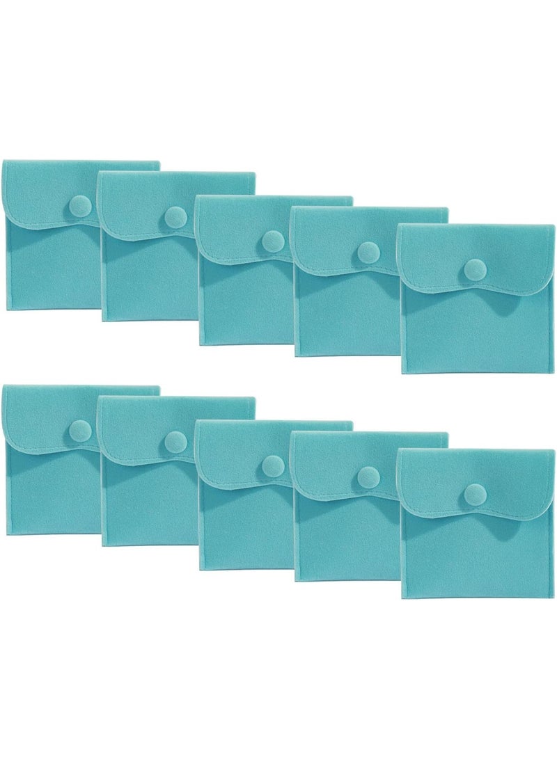 10 قطع حقائب مجوهرات مخملية كبيرة مع زر غلق - حقائب تخزين وهدايا محمولة بالأزرق الأنيق - Image 1